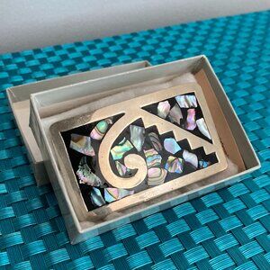 Vintage Silver Tone Abalone Stone Inlay Belt Buckle Mexico